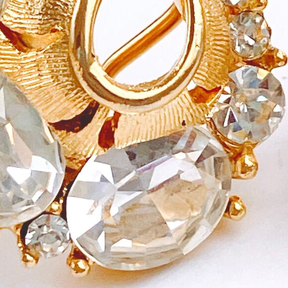 VTG Mid Century Clip On Earrings Gold Tone Rhinestone 1950s Cocktail Jewelry - Picture 6 of 11